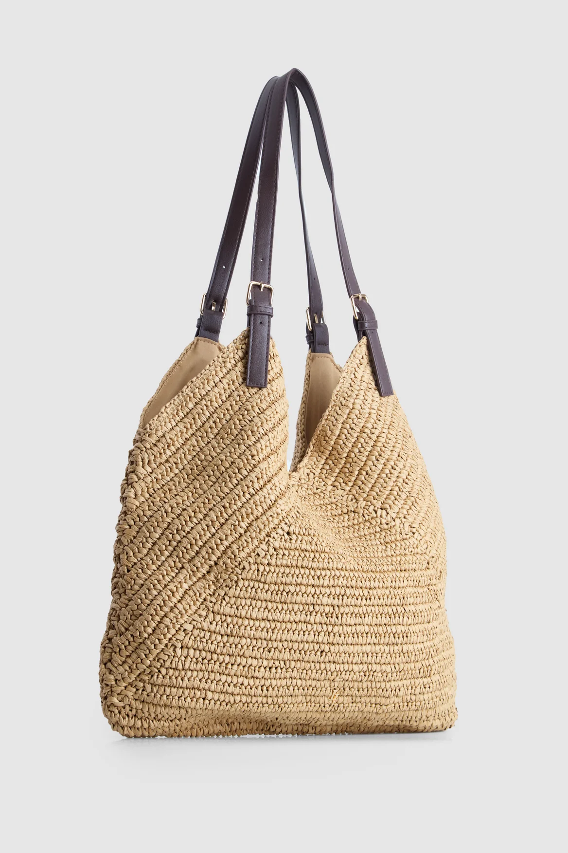 Straw Buckle Tote Bag
